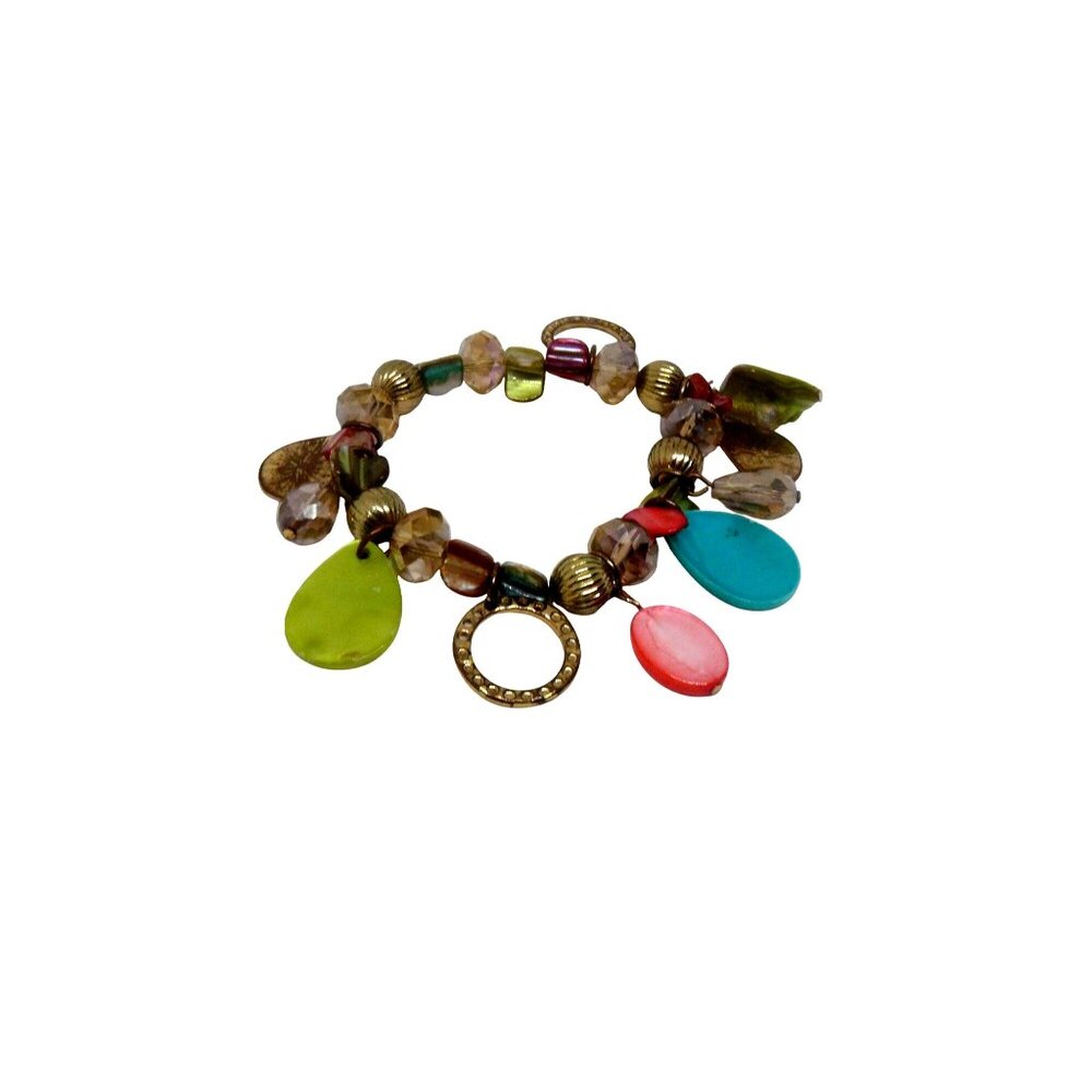Colorful Beaded Stretch Bracelet With Charm & Teardrop Accents